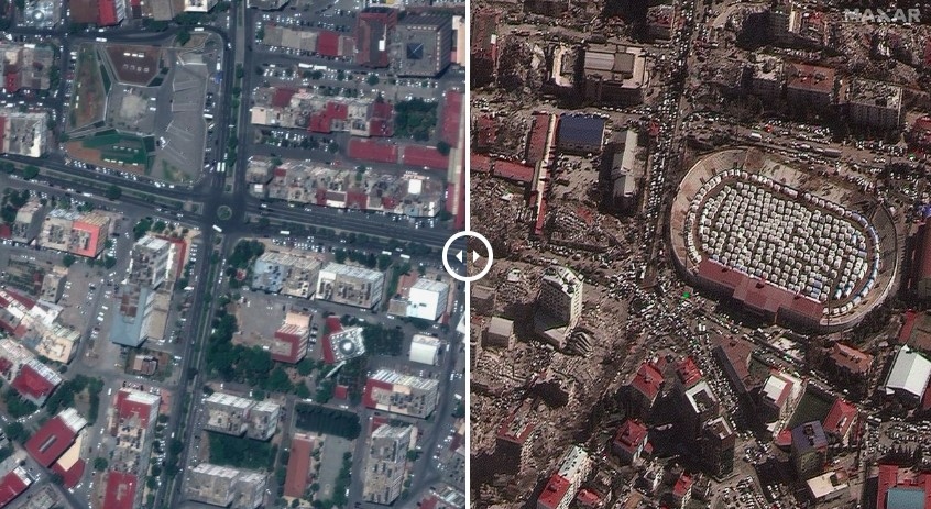 Ảnh trước và sau cho thấy mức độ phá hủy khủng khiếp của động đất ở Thổ Nhĩ Kỳ